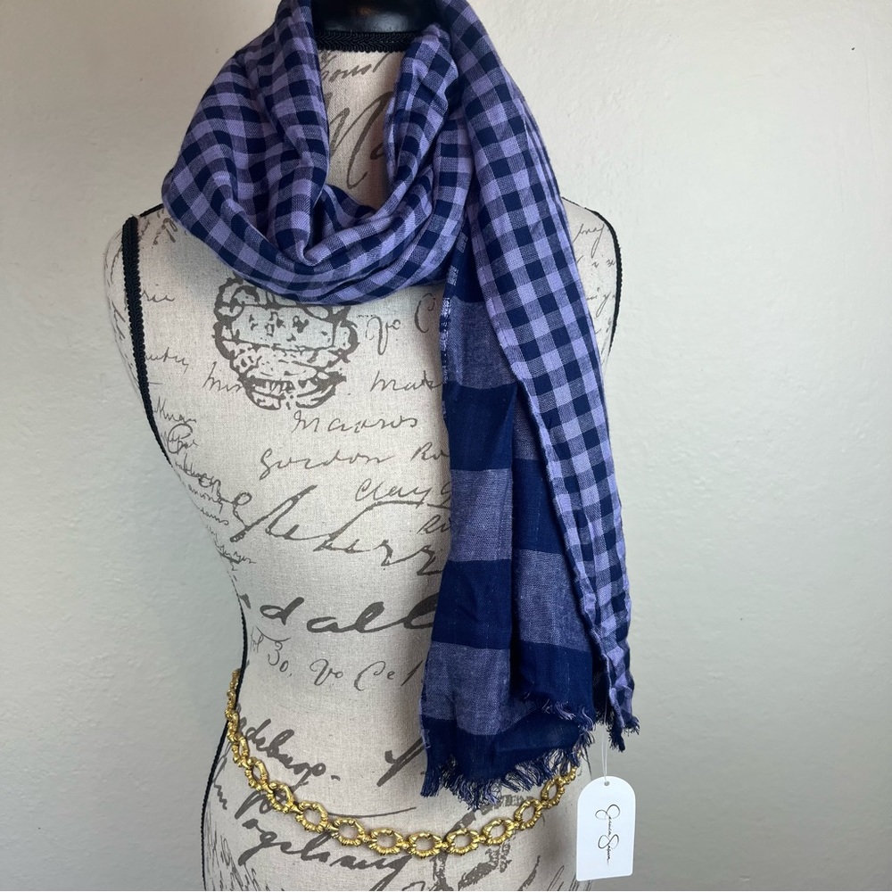 Jessica Simpson reversible lavender/navy checkered/strip print scarf-NWT